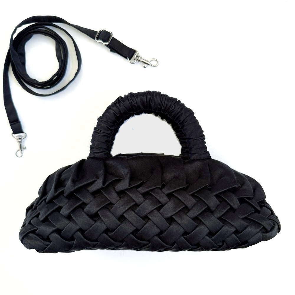 MERLETTE NEW YORK BLACK SATIN SILK BRAIDED LUNE MINI HANDBAG PURSE